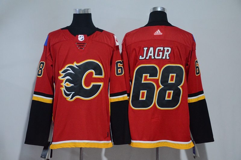 Men Calgary Flames 68 Jagr Red Hockey Stitched Adidas NHL Jerseys